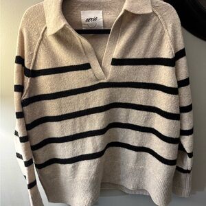 Aerie V-Neck Striped Sweater - Black and Tan